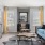 a living room with a blue couch